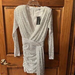 Elegant Silver Sequin dress NWT
